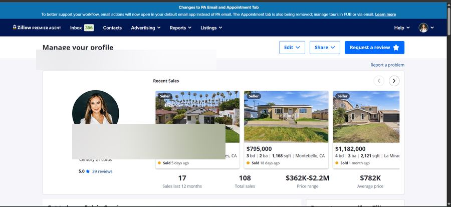 Zillow Premier Agent Profile & Review Admin
